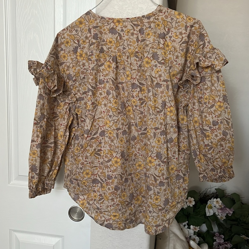 Madewell Floral Ruffle-Sleeve Blouse in Beige, Brown, Taupe - Picture 2 of 5